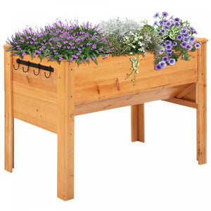 Outsunny 49 '' X 24 '' X 32 '' Lit De Jardin Sureleve En Bois Sureleve Pour Plante De Jardin En Plein Air Grand Lit De Fleurs Avec Crochets, Couleur Bois Nature