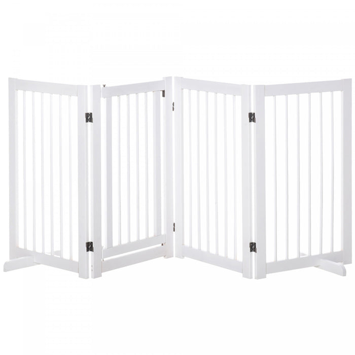 Pawhut Barriere Autoportante Pour Chien, 4 Panneaux De 36\" De Haut, Pliable Avec 2 Pieds De Support Pour Chiens De Taille Moyenne Et Grande, Pour Escalier, Porte, Couloir, Blanc