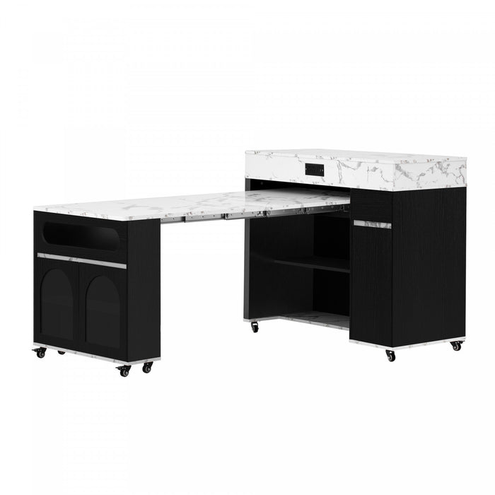 Table a manger extensible Avery avec ilot de cuisine roulant, noir