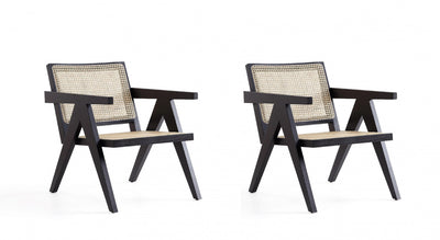 Hamlet Industry Chic Cane Back Wood Accent Armchair in Black and Natural - Set of 2 | Fauteuil d’appoint industriel chic Hamlet avec dossier en cannage, bois noir et naturel – Lot de 2