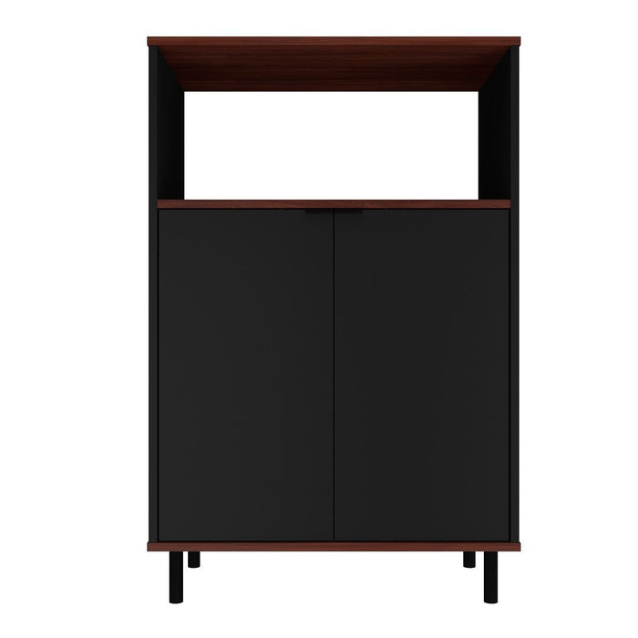 Armoire décorative Mosholu de Manhattan Comfort avec 3 tablettes - noire et brun noix