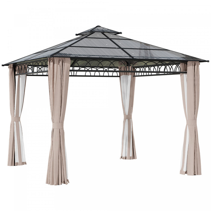 Outsunny Gazebo A Double Toit Rigide 9 X 10' Avec Moustiquaires Et Rideaux