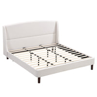  Lit Ellison a Plateforme Rembourre en Tissu avec Tete de Lit Ailes et Lattes en Bois, Taille King - Beige