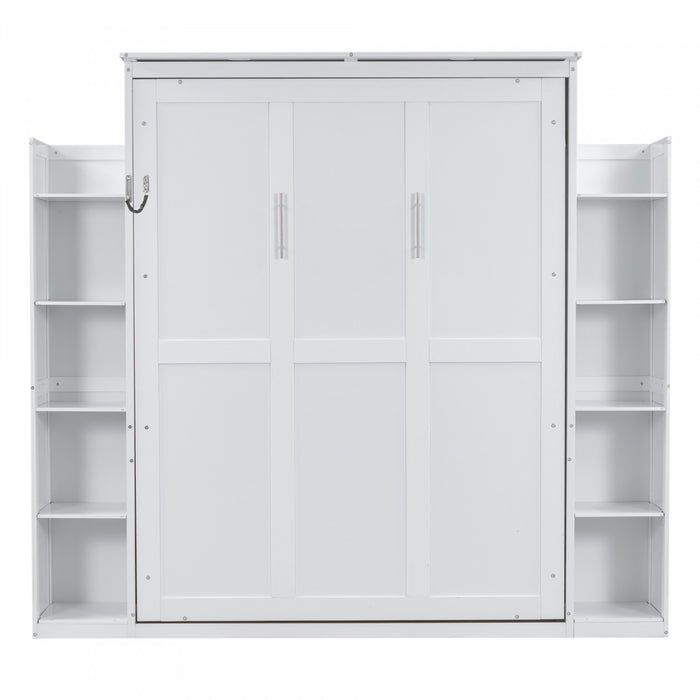 Aiden Lit escamotable Murphy avec etageres et eclairage LED, taille Queen, blanc
