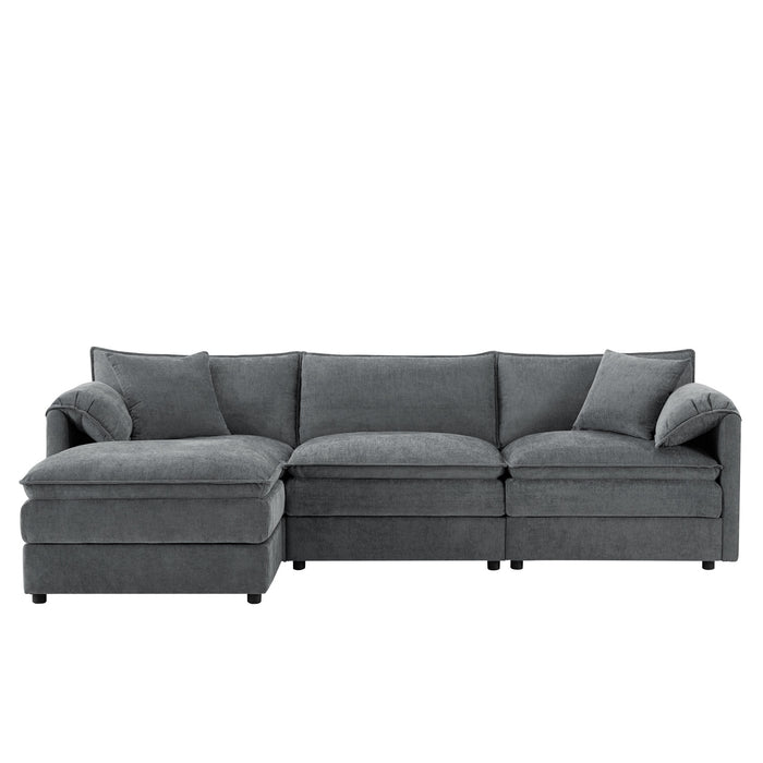 Nimbus Canape Sectionnel Modulaire en Chenille 103 po avec Ottoman et Double Coussin, Gris Fonce