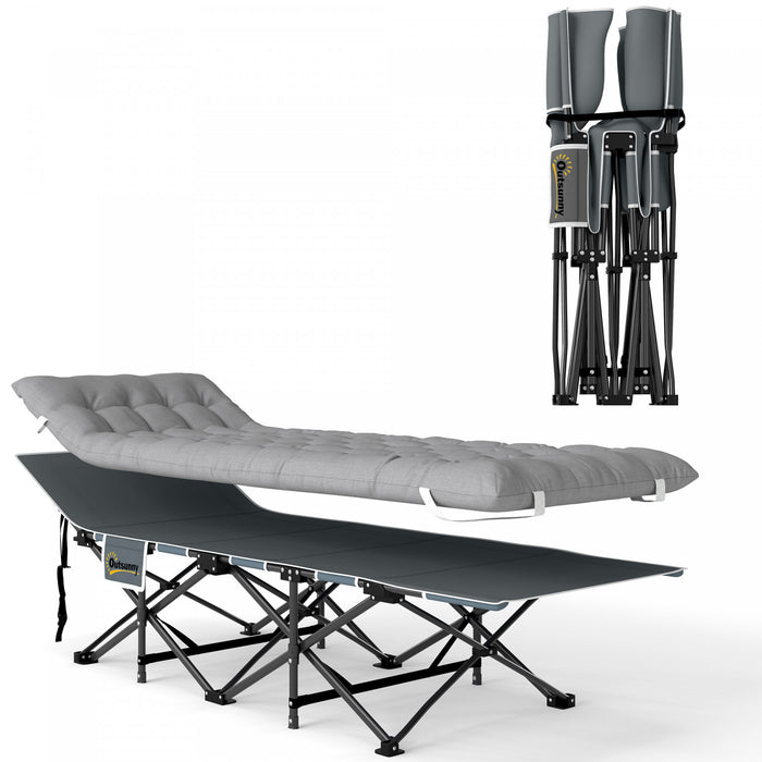 Outsunny Lit De Camping Pour Adultes Avec Matelas, Lit Pliant, Gris Clair