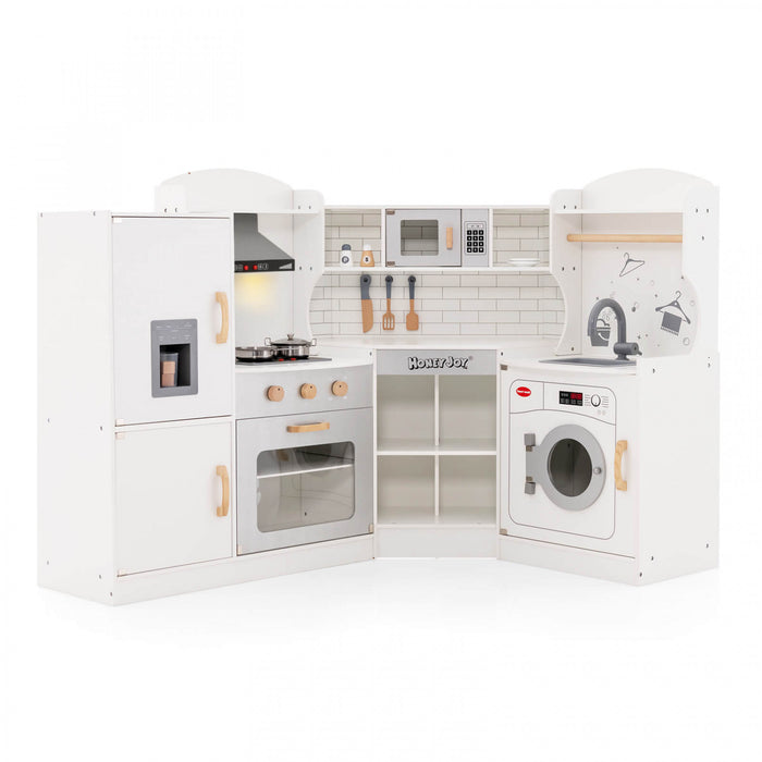Costway Corner Play Kitchen Baby Kitchen Playset Avec Capuchon De Gamme, Machine A Glace, Micro-ondes