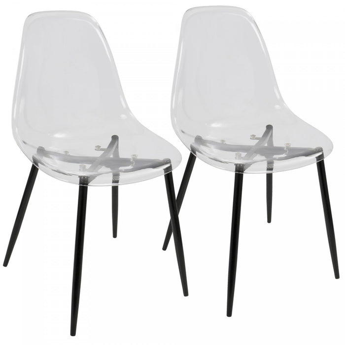 Chaise d’appoint de salle à manger moderne du milieu du 20e siècle Clara transparente et noire - ensemble de 2