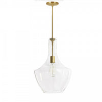 Grand luminaire suspendu Petalite de Dainolite en verre transparent, avec fini laiton vieilli et 1 ampoule