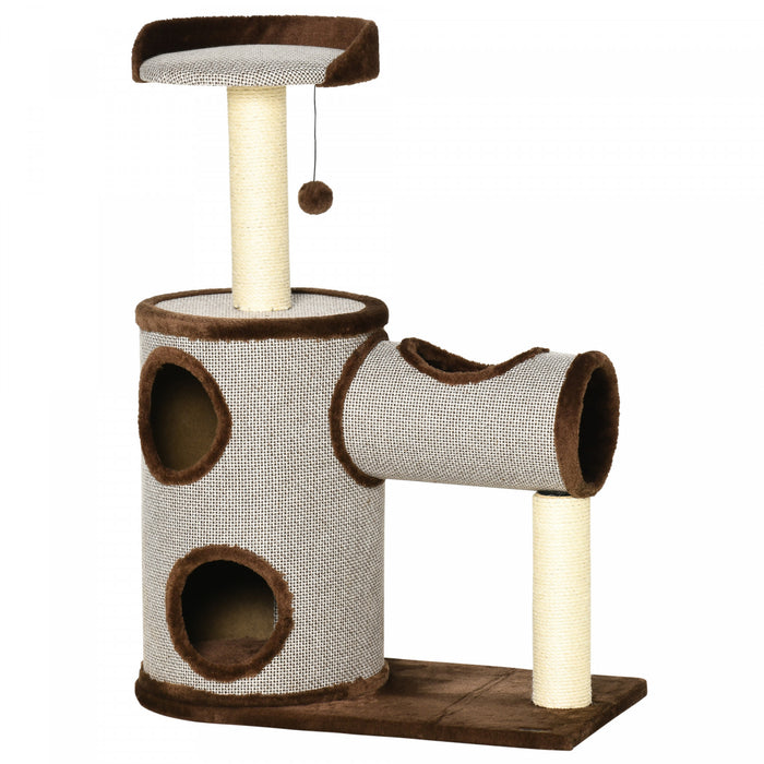 Pawhut Arbre A Chat D'interieur, Centre D'activites D'escalade, Meubles Pour Chaton Avec Maison Pour Chat, Lit, Griffoir, Jouet Suspendu, Marron