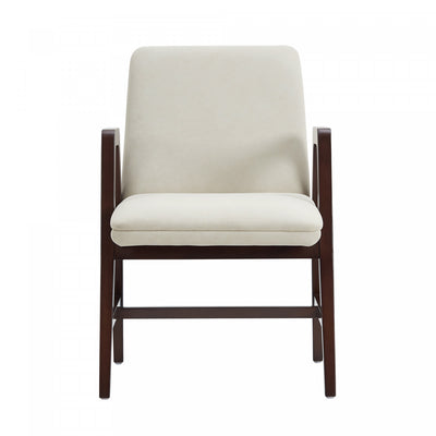 Stella Modern Wood Velvet Armchair in Cream | Fauteuil moderne en bois et velours Stella, coloris creme
