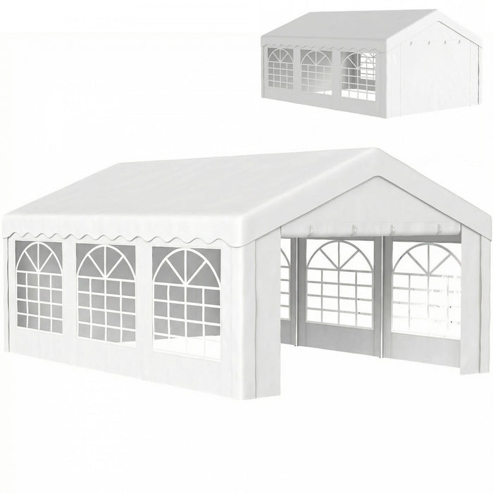 Outsunny 6 m x 4 m Tente de reception robuste, Auvent de garage, blanc\n