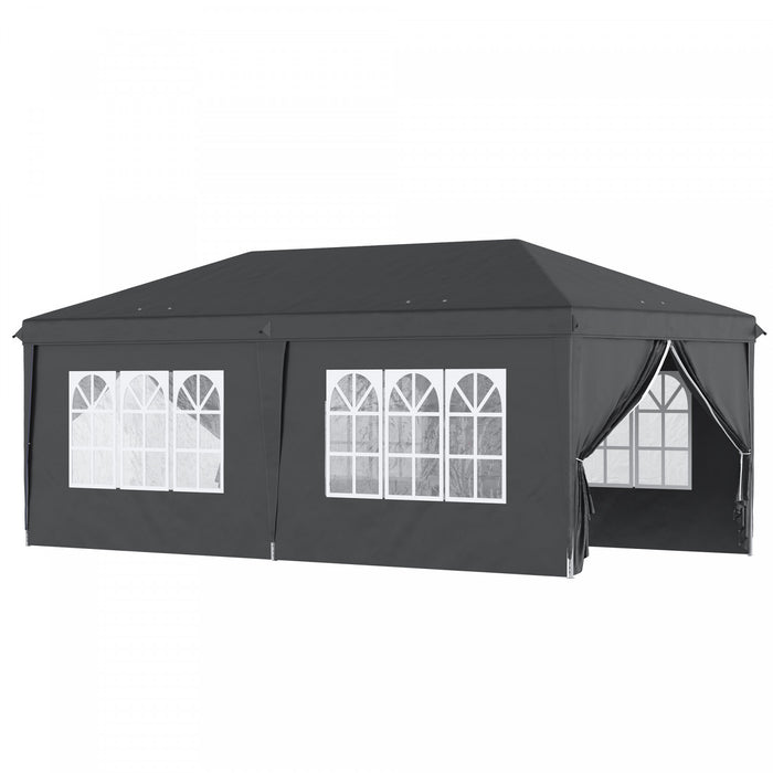 Outsunny 10x20pi Tente Exterieure Facile Pliable Gazebo Tente De Fete Auvent Abri De Jardin Abri, Noir