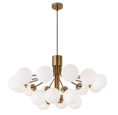Dainolite Amanda 18 Light Chandelier Aged Brass White Opal Glass Lamp|Lustre Amanda de Dainolite en verre blanc opale, avec fini laiton vieilli et 18 ampoules