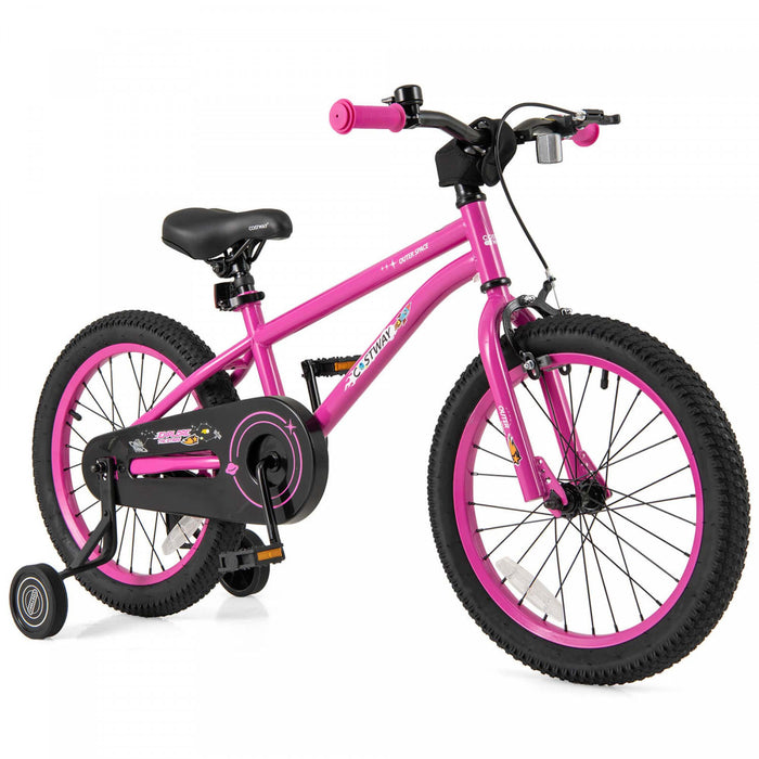 Velo Costway 18 Pouces Pour Enfants De 4 A 8 Ans Avec Selle Reglable Et Guidon Antiderapant Rose