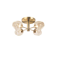 Plafonnier semi-affleuré Abii de Dainolite en verre champagne, avec fini bronze rétro et 4 ampoules