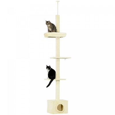 Pawhut Floor To Ceiling Cat Tree With Scratching Post For Indoor Cats, Adjustable Height Cat Tower (|Pawhut Arbre A Chat Du Sol Au Plafond Avec Griffoir Pour Chats D'interieur, Tour A Chat Reglable En