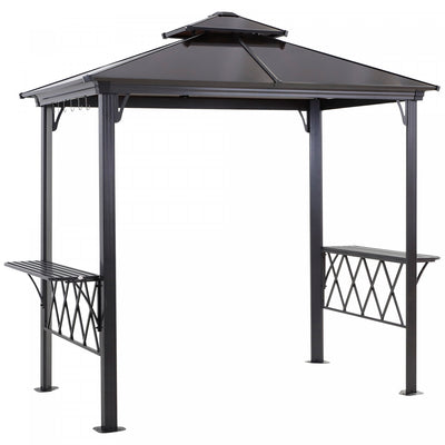 Outsunny 9' X 5' Grill Gazebo, Bbq Canopy With 2-tier Pc Roof, Shelves|Outsunny Gazebo De Barbecue 9' X 5', Avec Toit En Pc A 2 Niveaux, Etageres