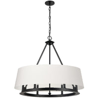 Lustre Colby de Dainolite avec 1 abat-jour blanc, fini noir mat et 6 ampoules