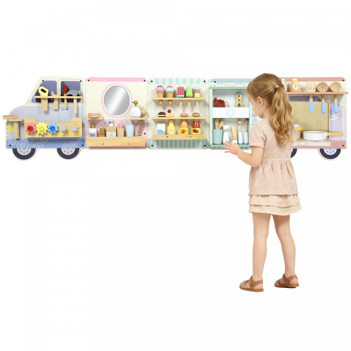 Tableau d'activites mural Qaba Camion, 5 activites, panneau mural sensoriel pour tout-petits de 3 ans et plus, centre d'activites Montessori pour salle de jeux, creche, classe