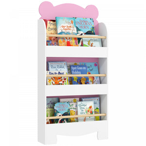 Qaba Bibliotheque Pour Enfants, Etagere De Rangement A 3 Niveaux, Rose