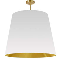 Très grand luminaire suspendu de Dainolite avec très grand abat-jour cylindrique effilé blanc et doré, et 1 ampoule