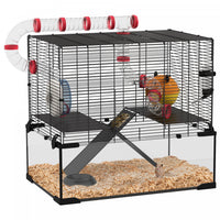 Pawhut Cage Pour Hamster, Maison Pour Petits Animaux Avec Fond En Verre Profond, Systeme De Tunnel,