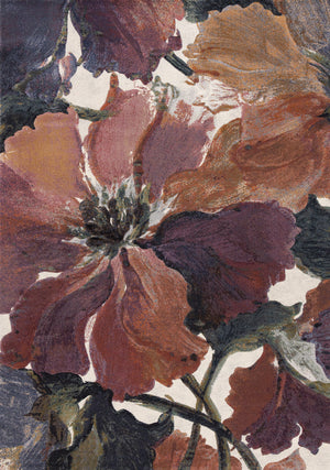 Carpette dense Amelia crème, rose et violette à motif floral - 5 pi 3 po x 7 pi 7 po