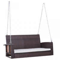 Outsunny 2 Personnes Exterieur En Osier Porche Balancoire Jardin Banc Suspendu Avec Coussin Cour Dou