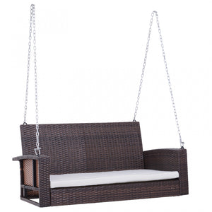 Outsunny 2 Personnes Exterieur En Osier Porche Balancoire Jardin Banc Suspendu Avec Coussin Cour Double Hamac Siege De Salon De Soleil Blanc