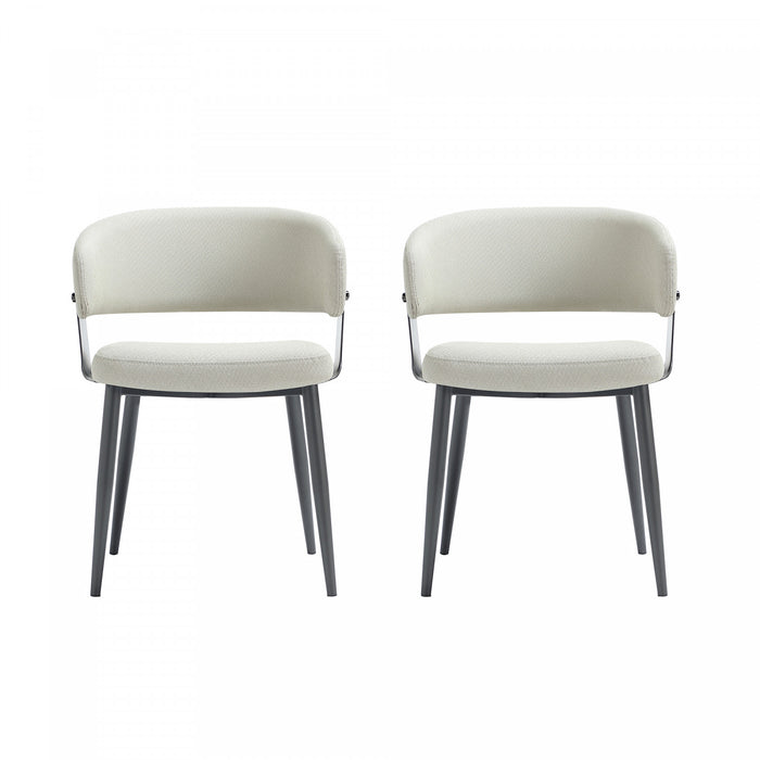 Chaise de salle a manger moderne Luce en cuir vegetalien texture et metal, couleur avoine - Lot de 2