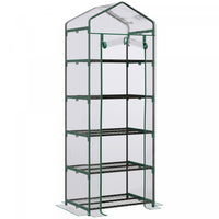 Outsunny Serre De Jardin Exterieure Avec Etagere A 5 Niveaux 5 Tablettes Bache Pvc Transparent Cadre