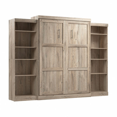 Bestar Pur Queen Murphy Two Shelving Units 115-Inch Wall Bed - Rustic Brown|Grand lit escamotable mural Pur de Bestar de 115 po avec 2 meubles à tablettes - brun rustique