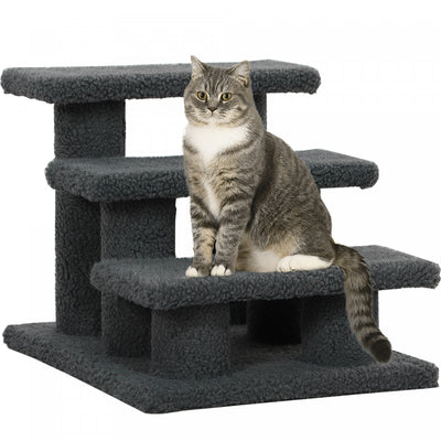 Pawhut 3-step Multi-level Carpeted Cat Scratching Post Pet Stairs, Dark Grey|Pawhut Escalier A Gratter Pour Chat A Plusieurs Niveaux, 3 Marches Avec Moquette, Gris