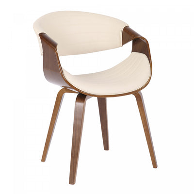 LumiSource Symphony Faux Leather Mid-Century Modern Dining Accent Chair - Walnut/Cream|Chaise d’appoint de salle à manger moderne du milieu du 20e siècle Symphony en similicuir - noyer et crème
