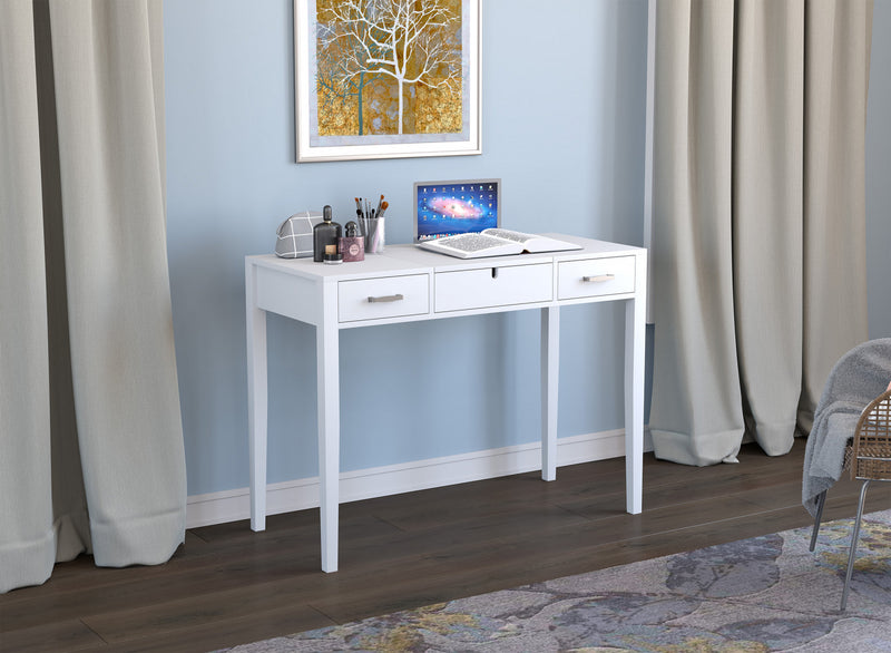 Console de 40 po avec 2 tiroirs et 1 miroir rabattable - blanche
