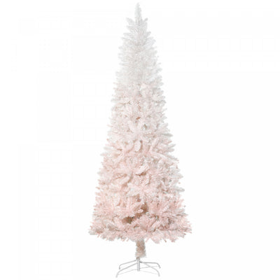 Homcom 7 Foot Artificial Christmas Tree With Metal Base Pink And White|Homcom Sapin De Noel Artificiel En Forme De Crayon 616 Branches