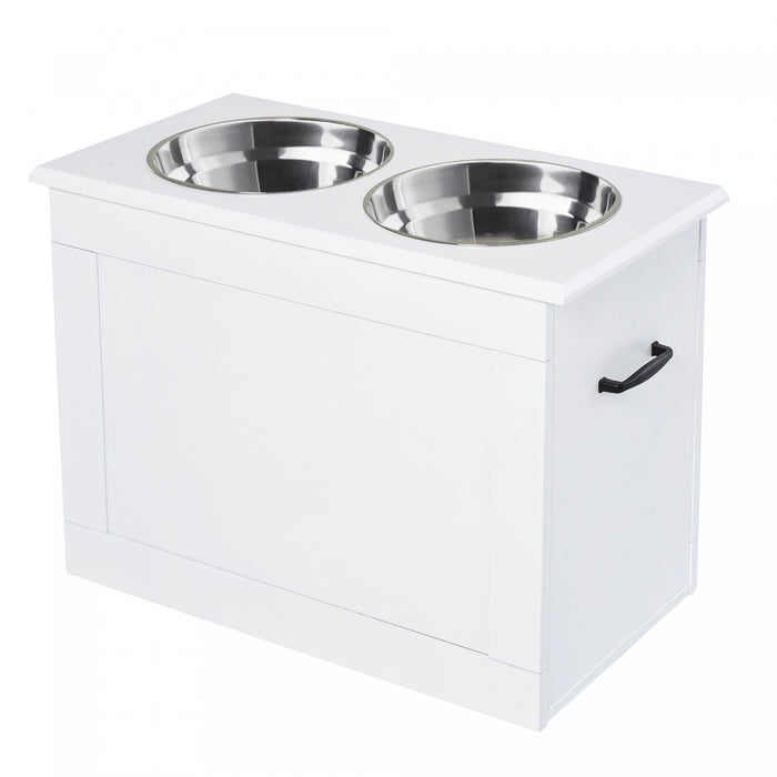Station De Stockage D'alimentation Pour Animaux De Compagnie Surelevee Pawhut Avec Base De 2 Bols En Acier Inoxydable Pour Grands Chiens Et Autres Grands Animaux De Compagnie, Blanc