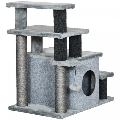 Pawhut Adjustable Height Cat Stairs With Sisal Scratching Posts, Cat House For Cozy Rest, Pet Steps |Pawhut Escaliers Pour Chats Avec Poteaux A Gratter Sisal Hauteur Reglable, Arbre A Chat Confortable,