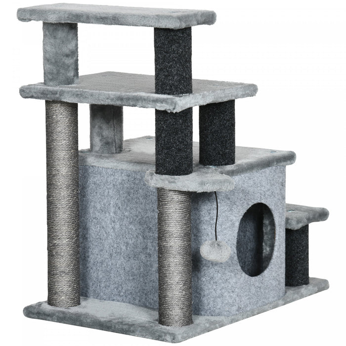 Pawhut Escaliers Pour Chats Avec Poteaux A Gratter Sisal Hauteur Reglable, Arbre A Chat Confortable, Marches Pour Animaux Pour Canape Et Lit Haut Avec Balle Suspendue, Plate-forme De Saut