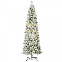 Homcom Arbre De Noel En Forme De Crayon Floque De Neige Artificielle Pre-eclaire De 7.5 Pieds Avec 350 Lumieres Led Blanc Chaud Et 641 Pointes De Branche
