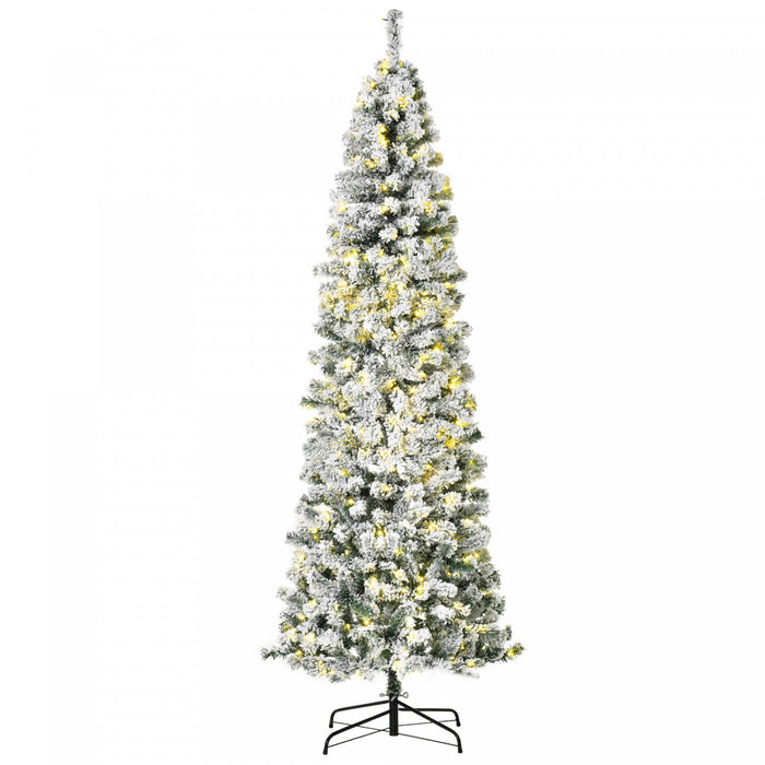 Homcom Arbre De Noel En Forme De Crayon Floque De Neige Artificielle Pre-eclaire De 7.5 Pieds Avec 350 Lumieres Led Blanc Chaud Et 641 Pointes De Branche