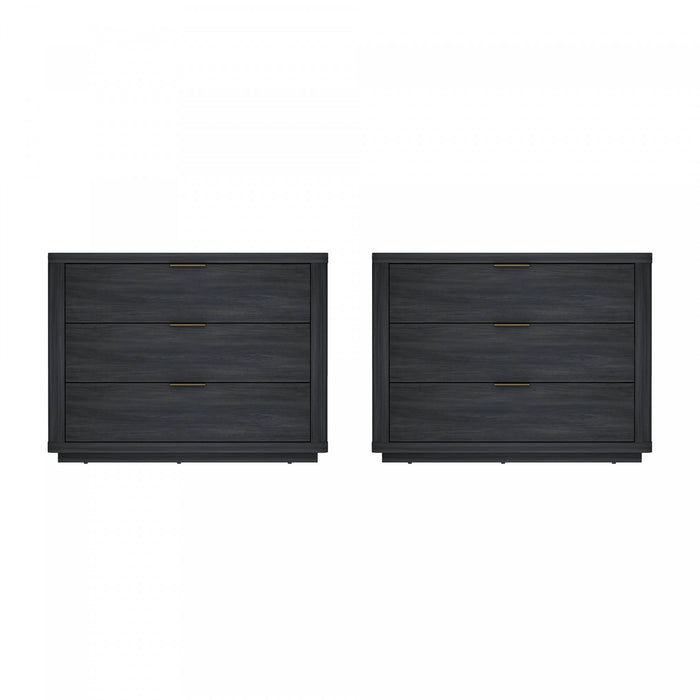 Table de nuit moderne Evelyn 32\" en gris charbon (3 tiroirs) - Lot de 2