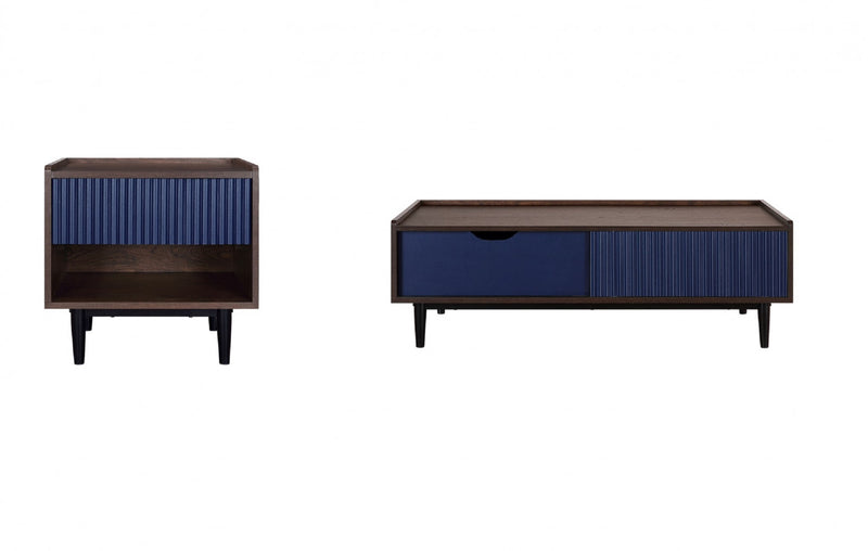 Ensemble de 2 tables Duane style milieu du siecle moderne : table basse et table d’appoint, bleu marine