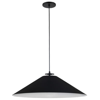 Dainolite Prudence 1 Light Pendant Matte Black Finish Black/White Shade Lamp|Luminaire suspendu Prudence de Dainolite avec abat-jour noir et blanc, fini noir mat et 1 ampoule