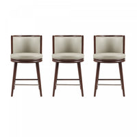 Tabouret de comptoir moderne en bois avec revetement en tissu couleur pierre Evalyn - Lot de 3
