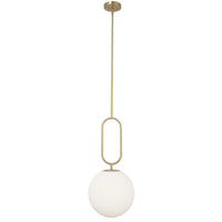 Luminaire suspendu Simone de Dainolite en verre blanc opale, avec laiton vieilli et 1 ampoule