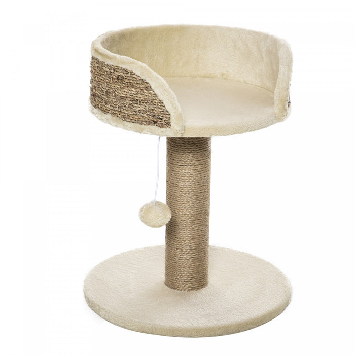 Pawhut Petit Arbre A Chat Avec Griffoir, Perchoir, Boule De Jouet, Tour De Chat Pour Chats D'interieur - 16\" X 16\" X 19\", Beige