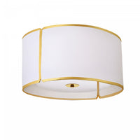 Plafonnier affleuré de Dainolite avec abat-jour cylindrique blanc à encoches qui diffuse la lumière, fini doré et 3 ampoules