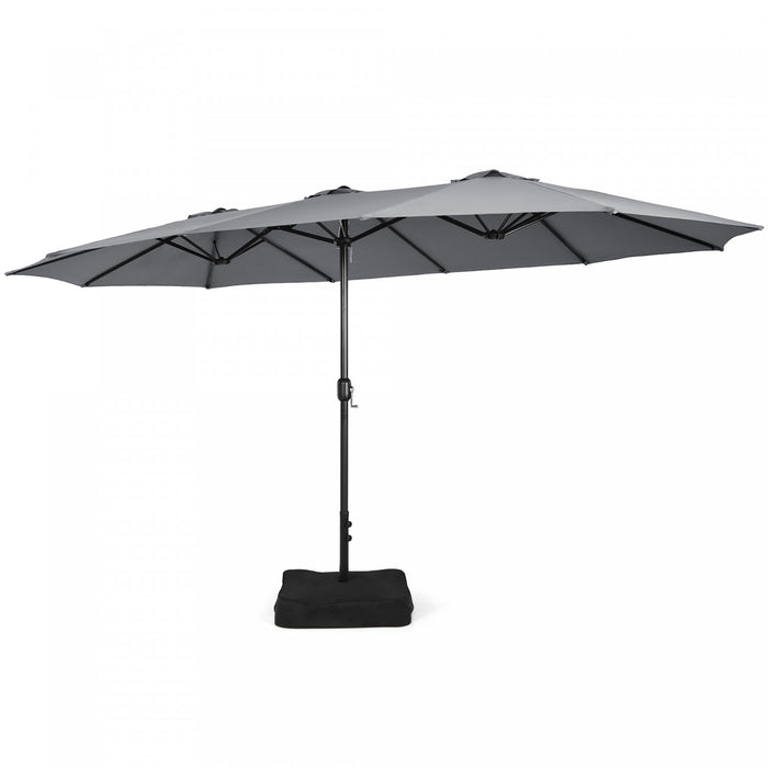 Costway Parasol double face 15FT a manivelle avec base pour marche exterieur Gris